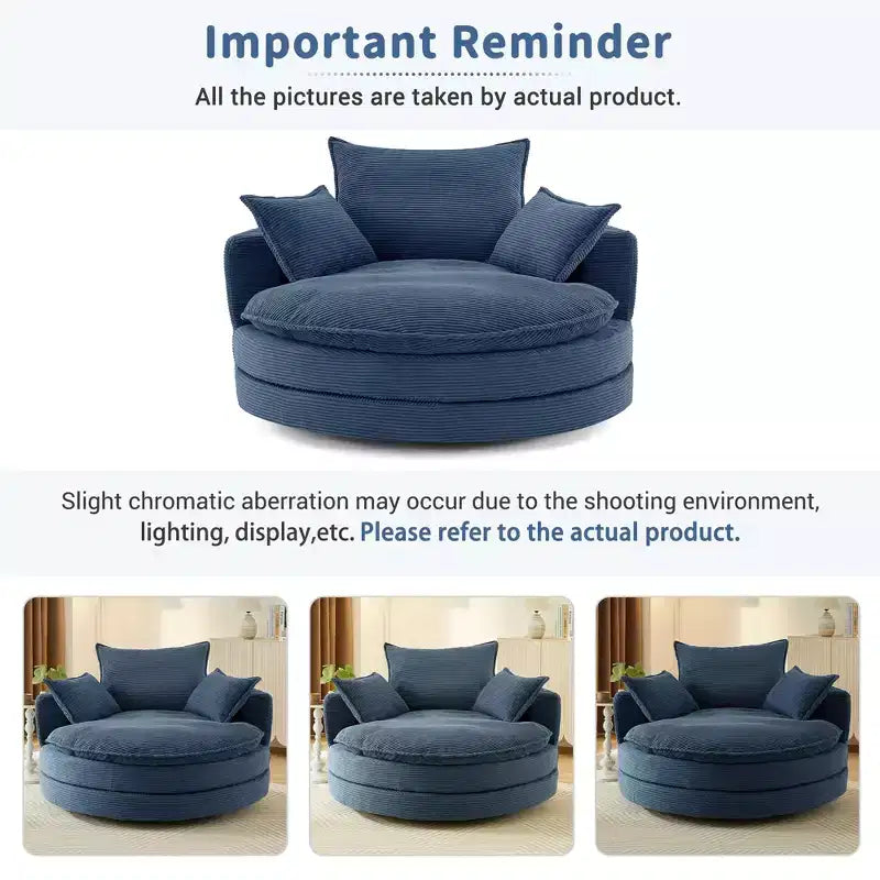 Fauteuil d’appoint pivotant à 360°, fauteuil tonneau rond pivotant avec coussin pour le salon