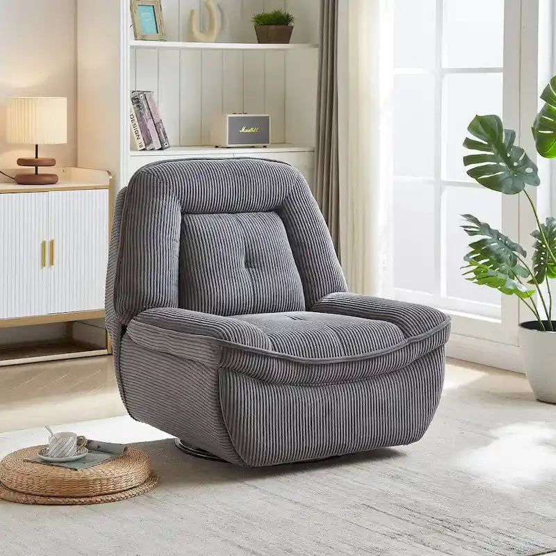 Drehsessel mit Cordbezug, Schaukelfunktion und Fußstütze fürs Wohnzimmer