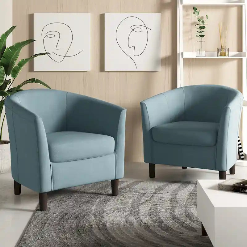 Set van 2 moderne kuipstoelen met linnen bekleding en armleuningen