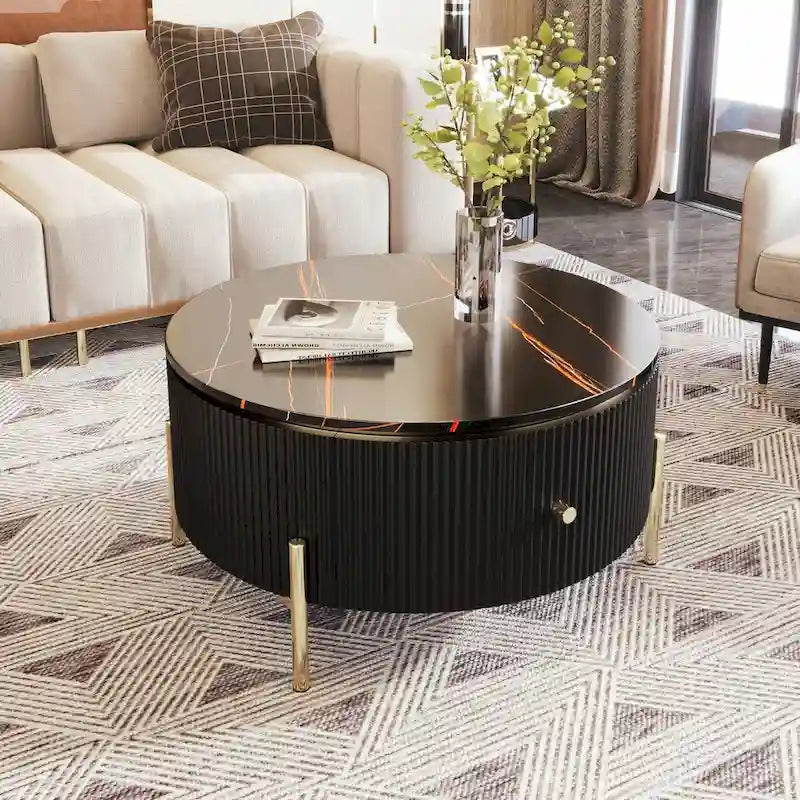 Table basse ronde moderne de 31.5 avec grand tiroir de rangement