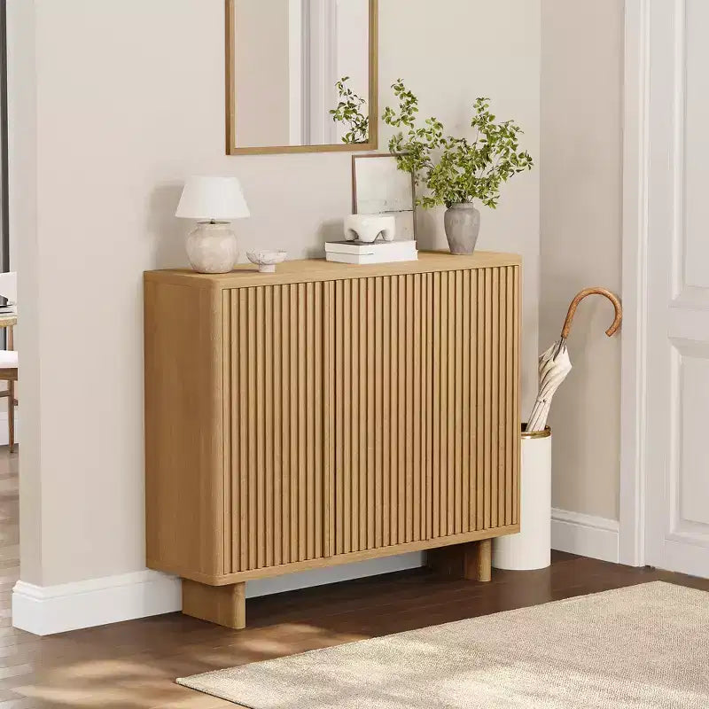 Acekool 46, meuble à chaussures avec porte cannelée, meuble de rangement à 5 niveaux, banc rustique pour entrée et couloir, 41.5H