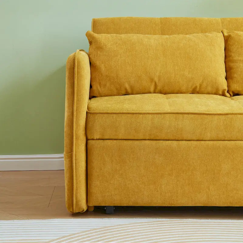 Gele slaapbank van chenille, uittrekbaar - 39.00 x 53.50 x 31.50