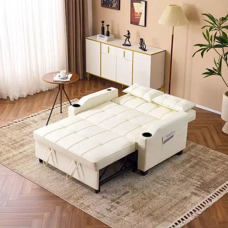 Gepolsterte, umwandelbare Schlafcouch mit Relaxfunktion aus Cat's-Claw-Leder, Kissen inklusive, für kleine Räume