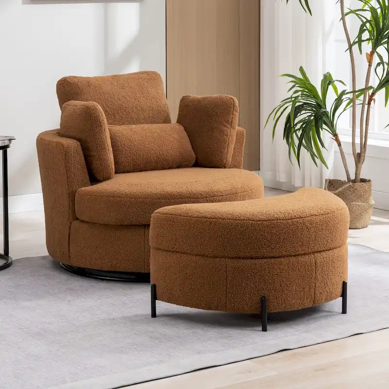 Gestoffeerde draaibare fauteuil van 42.3W met 4 kussens en halvemaanvormige opbergpoef