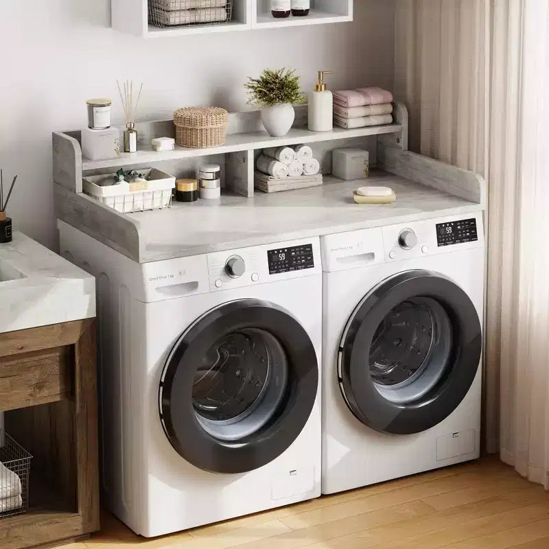 Plan de travail à 2 niveaux pour lave-linge et sèche-linge avec étagère ou tiroirs, couvre-linge avec tapis antidérapant, plateau de 54X27.5 pour plier le linge