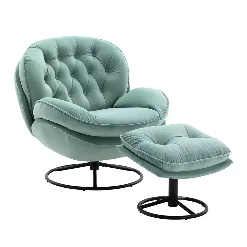 Okak Samt-Sessel mit Hocker, moderner Sessel ohne Armlehnen im Mid-Century-Stil, bequemer, weicher Sessel zum Fernsehen und Spielen