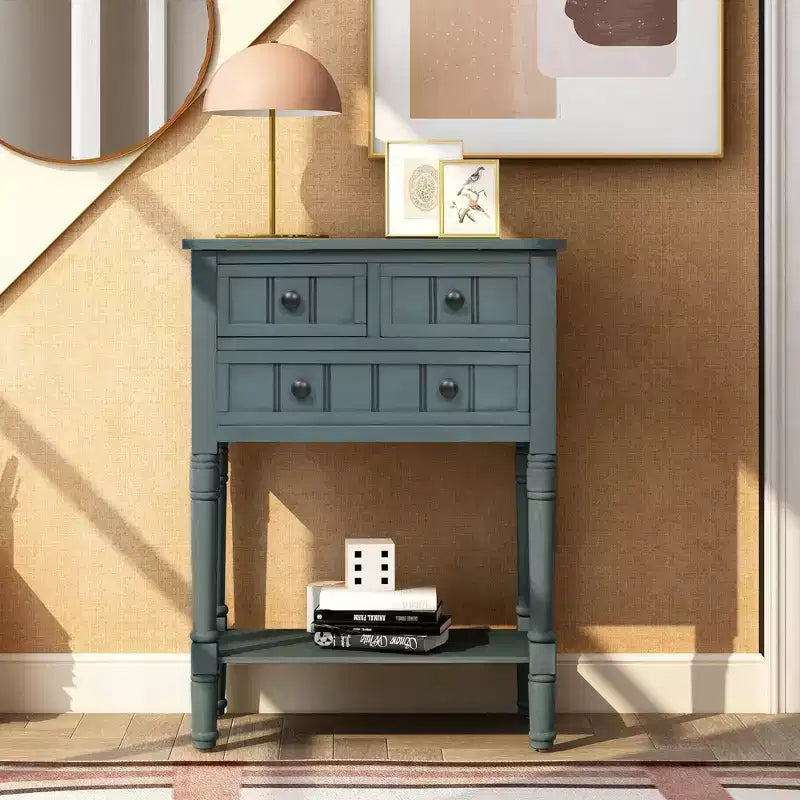 Console étroite de 23.7in avec 3 tiroirs et une étagère, table de canapé pour petit espace, entrée ou salon