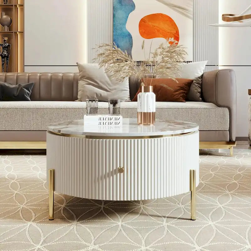 Table basse ronde moderne de 31.5 avec grand tiroir de rangement