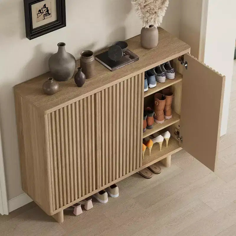 Acekool 46, meuble à chaussures avec porte cannelée, meuble de rangement à 5 niveaux, banc rustique pour entrée et couloir, 41.5H