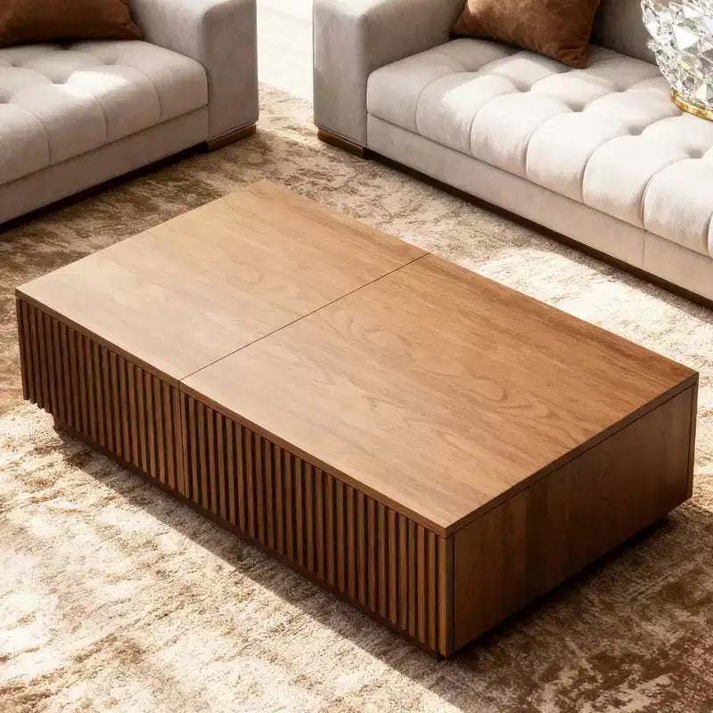 Table basse moderne du milieu du siècle avec plateau relevable, 51.1, table rectangulaire centrale en noyer pour le salon