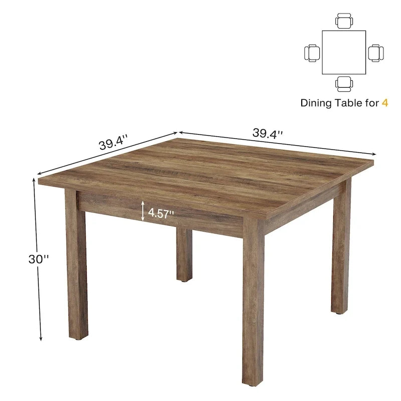 Table à manger carrée de 39.4 pouces pour 2 à 4 personnes, avec pieds en bois massif, pour le salon et la salle à manger
