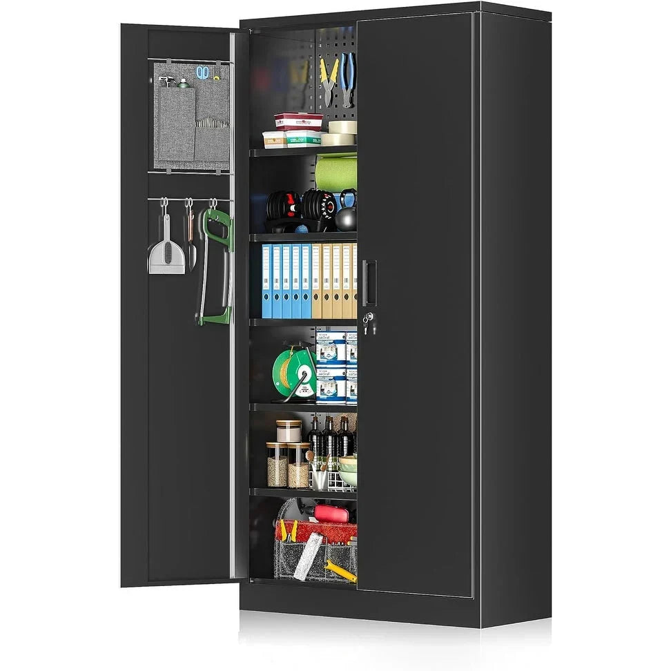 Opbergkast met planken voor garage, keuken en voorraadkast, 71 inch, met verstelbare planken, voor kantoor, garage, woning en voorraadkast