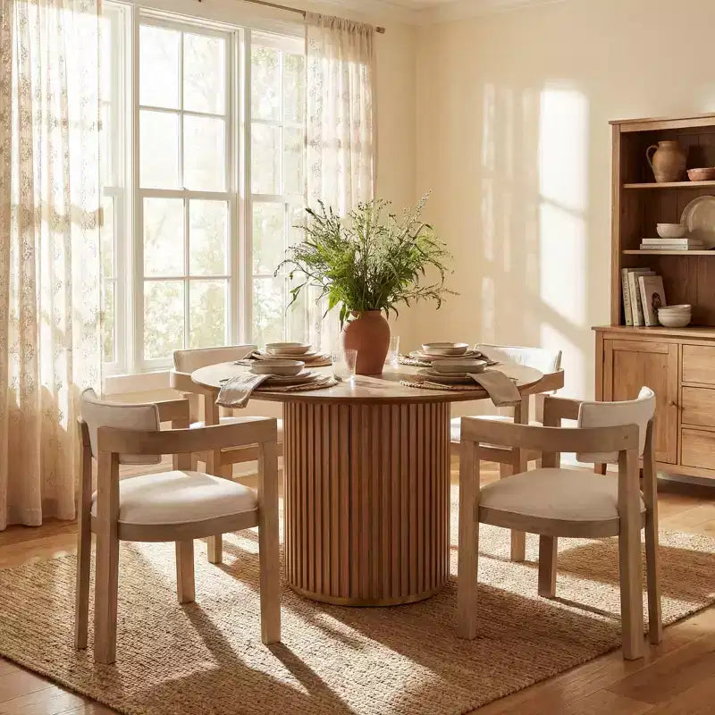Christopher Knight Home Shankar moderne 5-delige ronde eetkamerset met stoelen van rubberhout met bekleding
