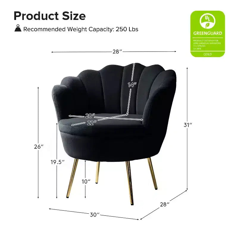 Fauteuil tonneau confortable avec pieds en métal doré, fauteuil d’appoint pour le salon