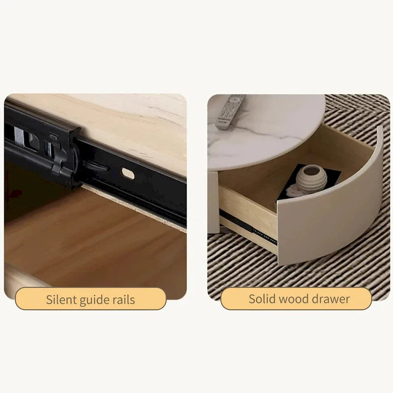 Moderner runder Couchtisch, Tischplatte aus Stein, Naturholz - 50  x 31.5