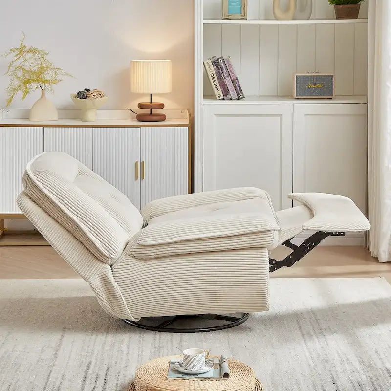 Drehsessel mit Cordbezug, Schaukelfunktion und Fußstütze fürs Wohnzimmer