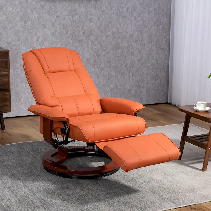 HomCom verstelbare handmatige relaxfauteuil van imitatieleer met draaivoet en comfortabele, ontspannende voetensteun