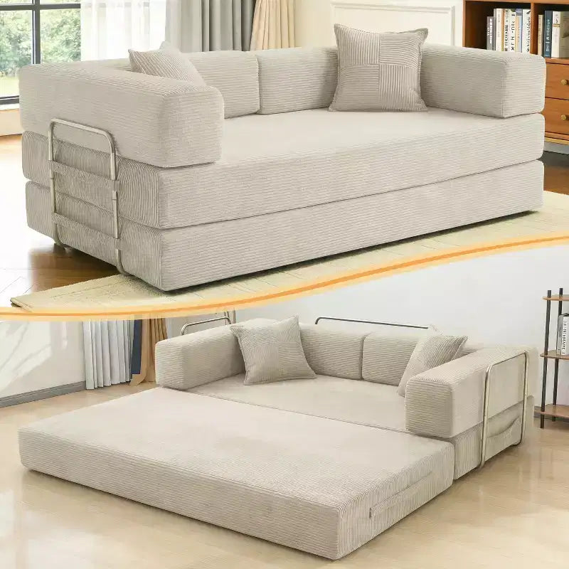 Dyonery canapé-lit pliant 78 en velours côtelé, convertible en lit, format king size, couchage au sol, canapé modulable 4-en-1 à combiner soi-même, confortable et dépliable.