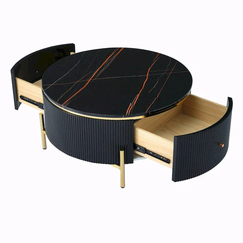 Table basse ronde moderne de 31.5 avec grand tiroir de rangement